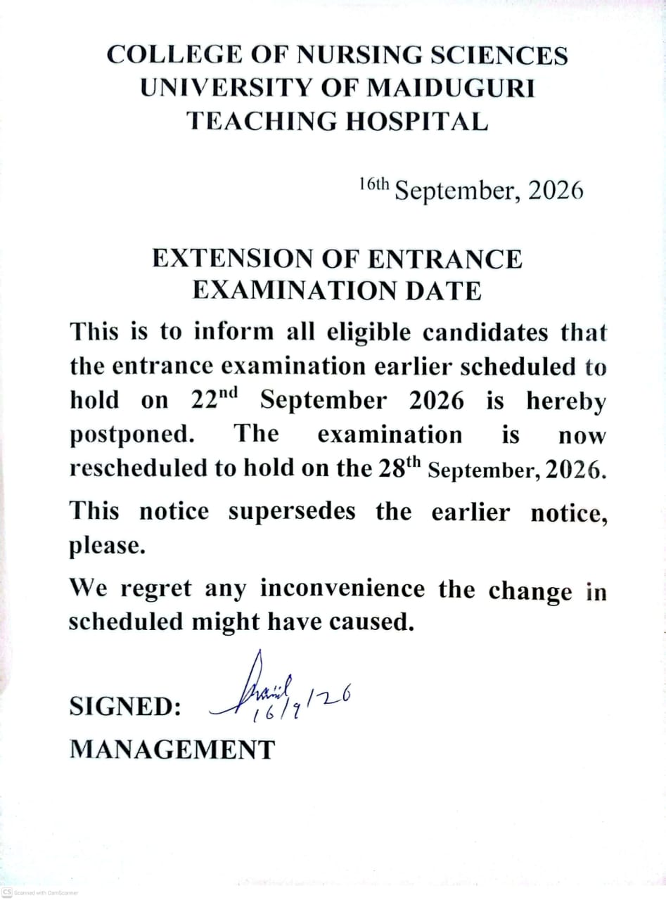 Entrance Examination Extension Notice